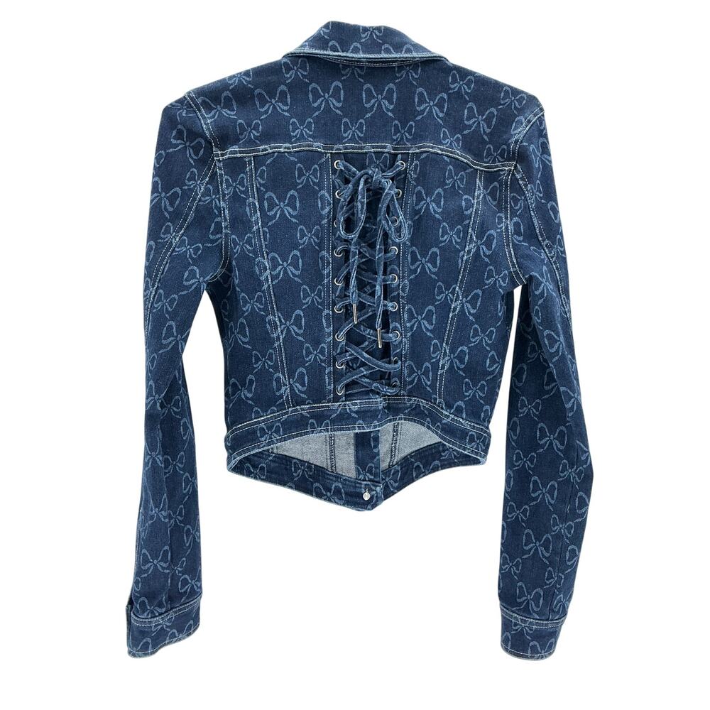 Loba Bow Print Blue Tulipania Denim Size S Jacket - Picture 3 of 4